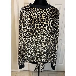 Michael Kors Women's Cheetah Animal Print‎ Long Sleeve Velvet Sweater Small
